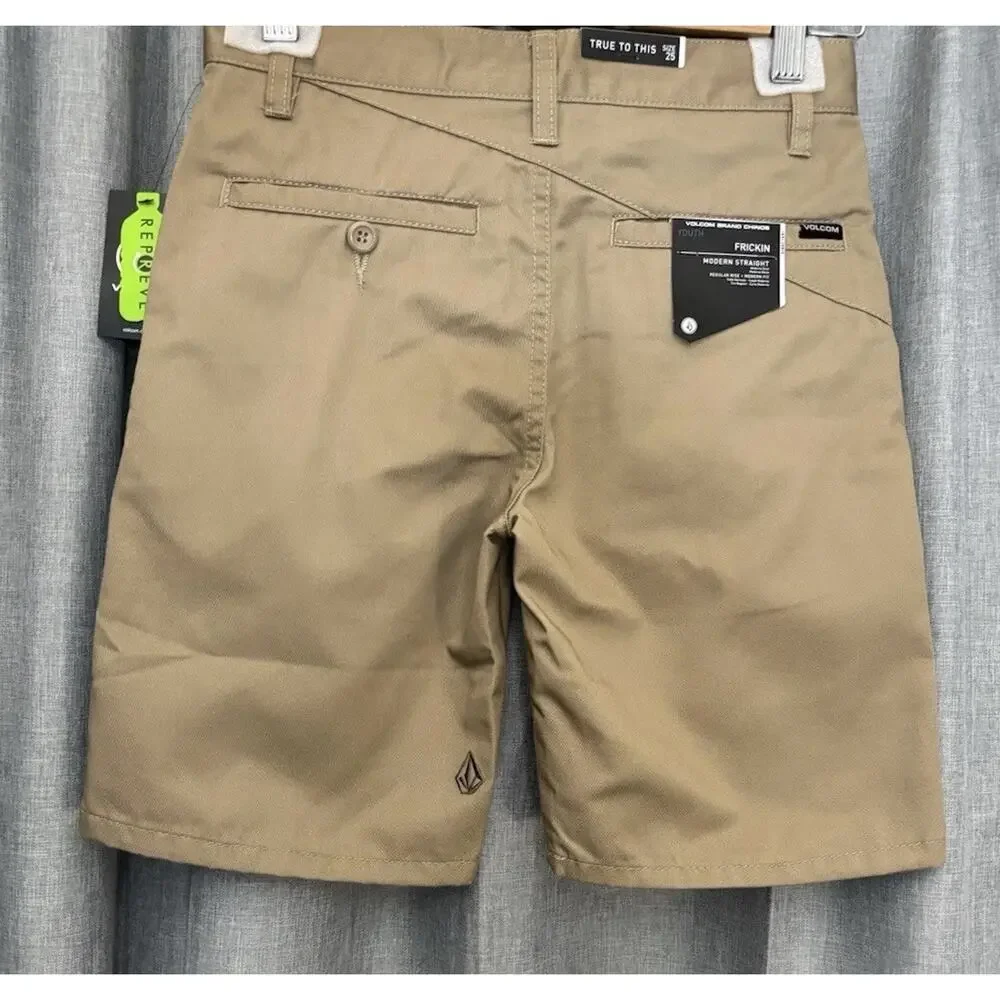 NWT Volcom Boys Frickin Chino Shorts Size 25 Khaki Modern Straight Uniform